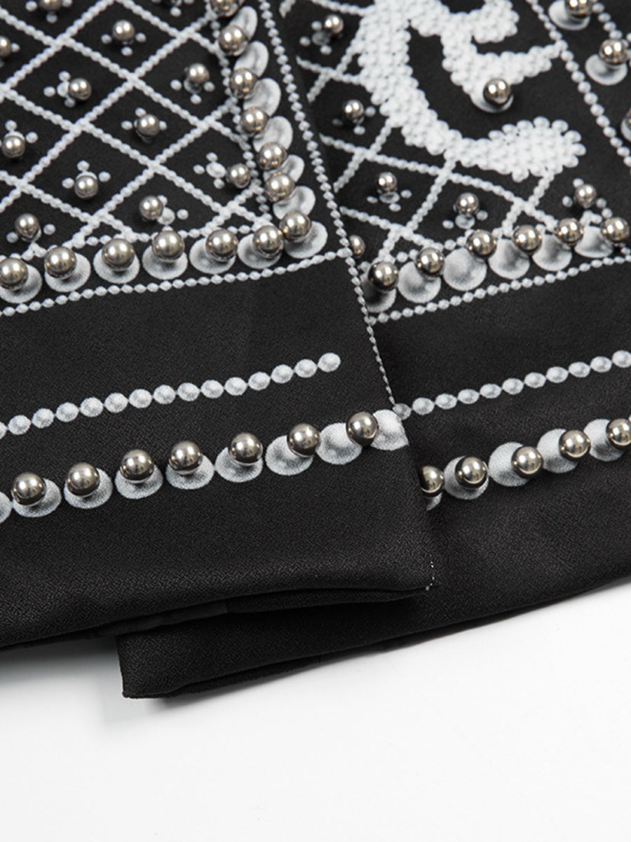 Digital Printing Positioning Beads High-end Concealed Button Long-sleeved Midi Style Blazers