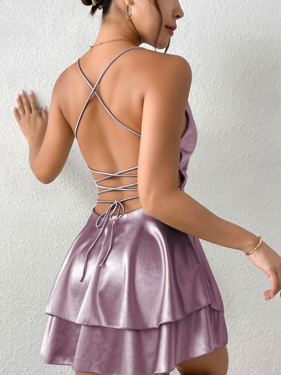 Camisoles, Mini- und kurze Kleider mit Swingkragen, rückenfrei, mit Kordelzug