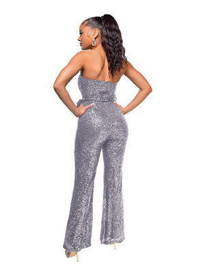 Combinaisons bustier dos nu sans manches à lacets et sequins