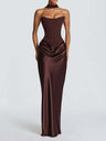 Satin Tie Ribbon Off-shoulder Sexy Strapless Bodycon Maxi Dress With Cinched Waist