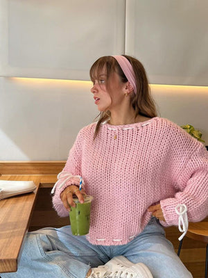 Lace up Bow Contrasting colors Sweaters