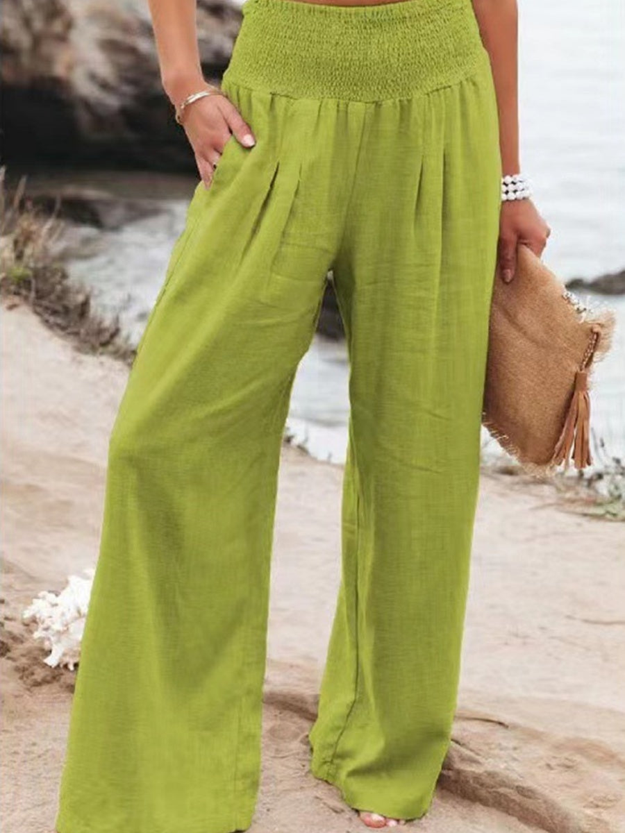 Cotton Blend Wide Leg Pocket Hit Pants
