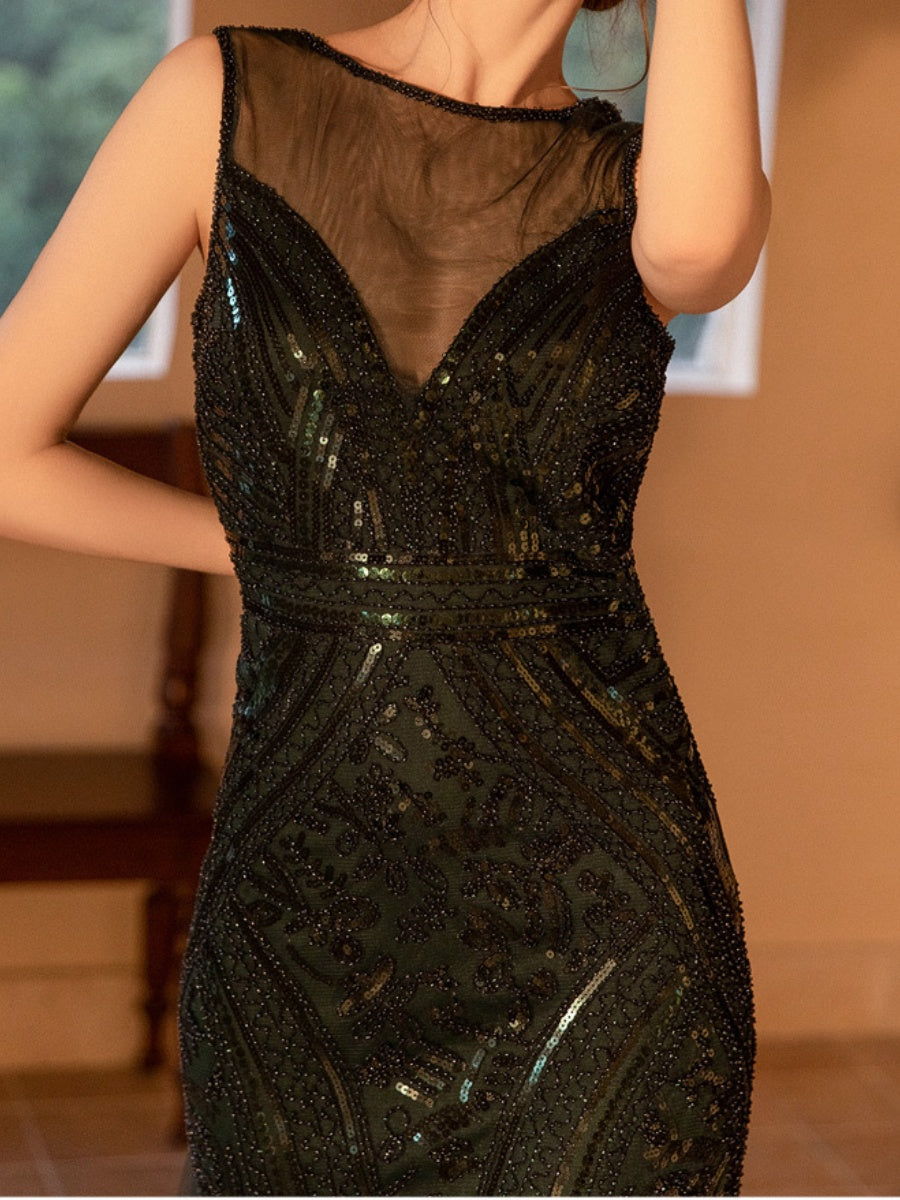 Perspective Sequins Sleeveless Long Dress