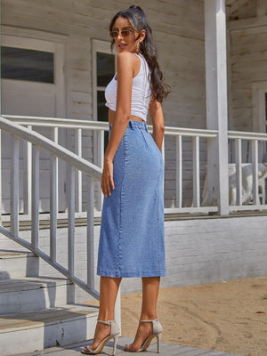 Irregular Slit Cowboy High Waist Skirts