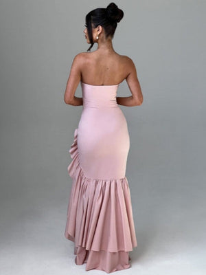 Tube Top Multi-layer Ruffles Hip-hugging Parties Maxi Dresses