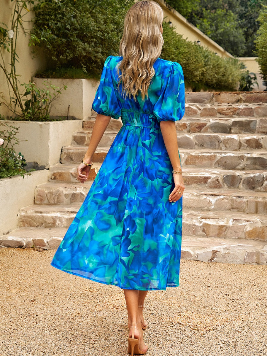 Waist-cinching Deep V-neck Floral Print Maxi Dresses