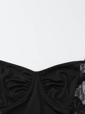 Patchwork Lace Hollow-out Waist-cinching Hip-hugging Spaghetti Strap Long Dress