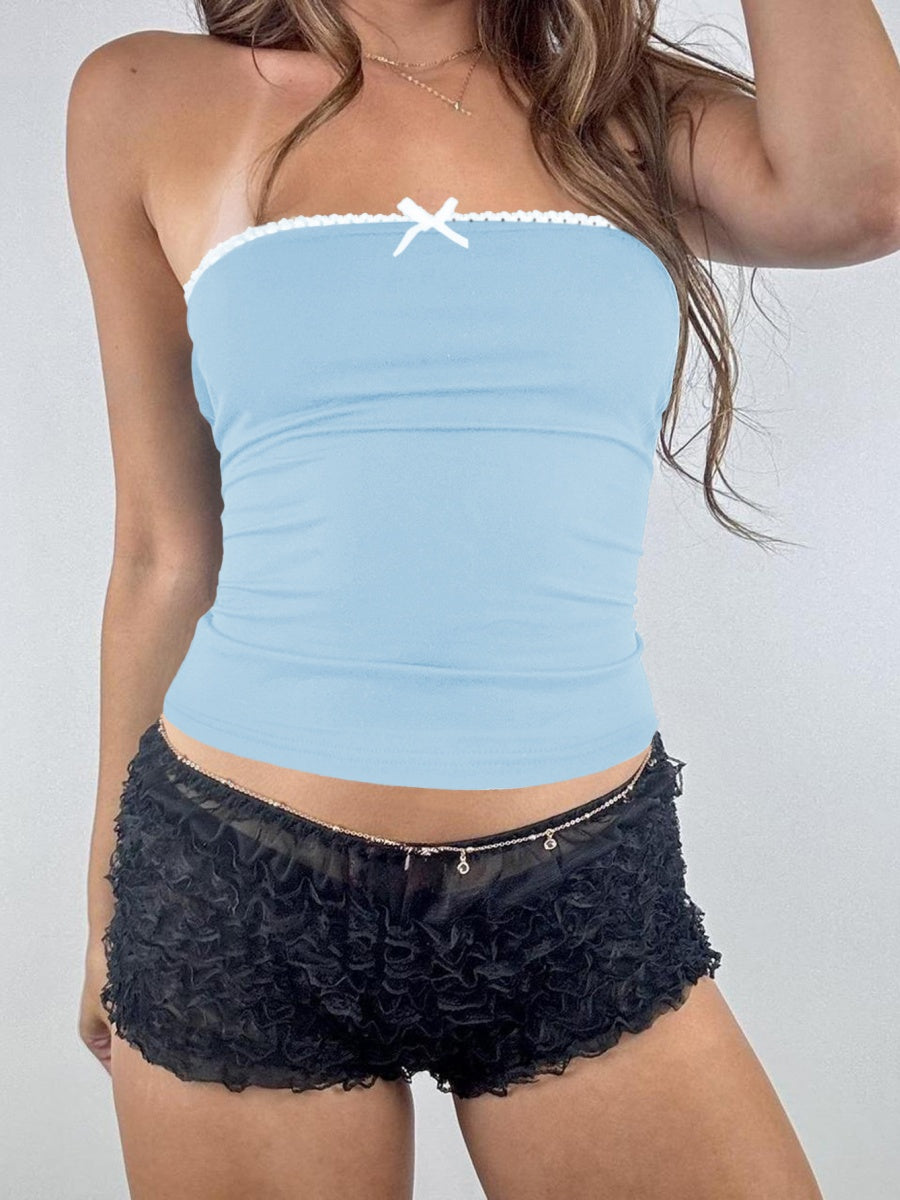 Lace Solid Color Strapless Top