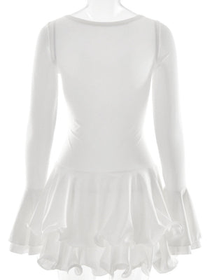 Mini- und kurze Kleider mit V-Ausschnitt, langen Ärmeln und Rüschen