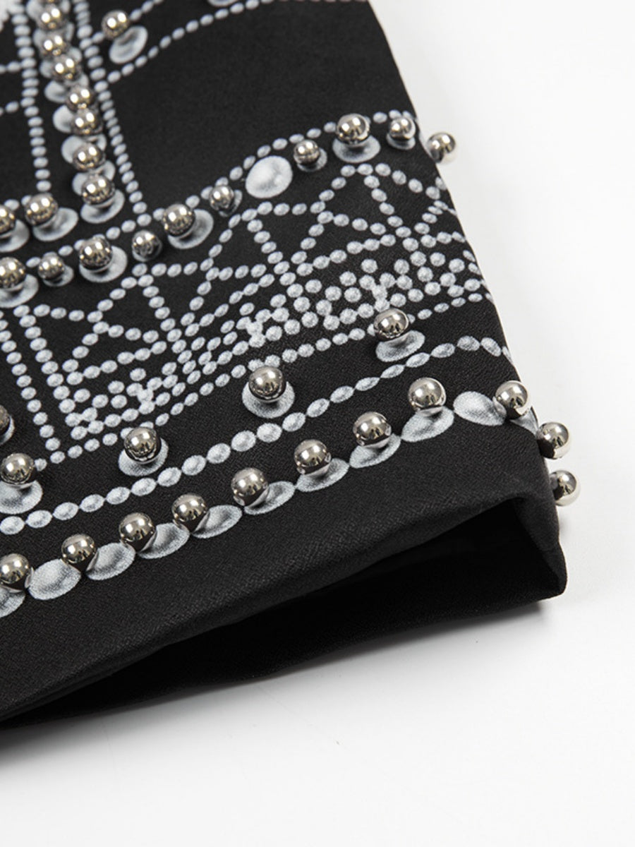 Digital Printing Positioning Beads High-end Concealed Button Long-sleeved Midi Style Blazers