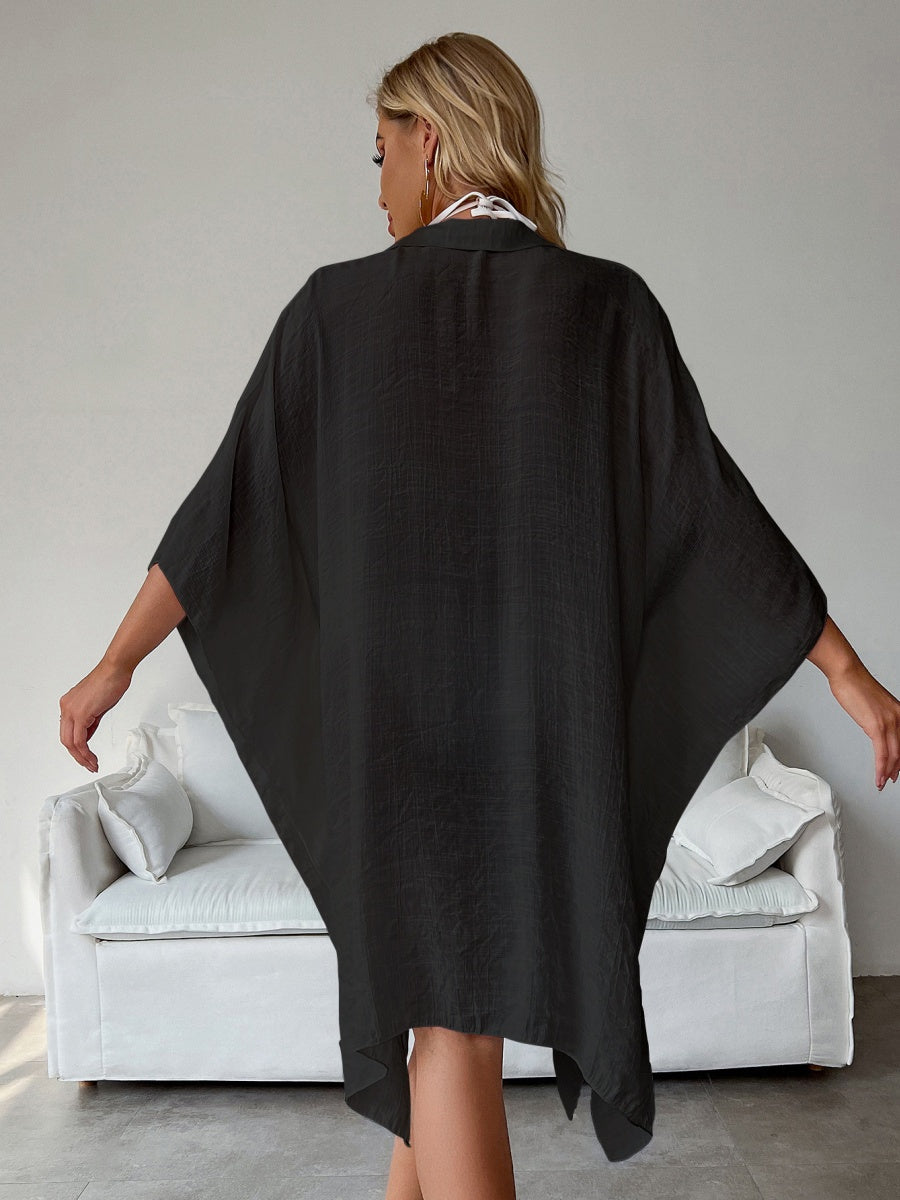 Bamboo Cotton Shirt Style Loose Beach Cardigan Vacation Sun Protection Clothing Bikini Cover-up Swimwear Outer Cardigan