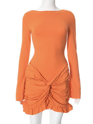 Liber Spring Women's Pleated Solid Color Mini&Short Dresses