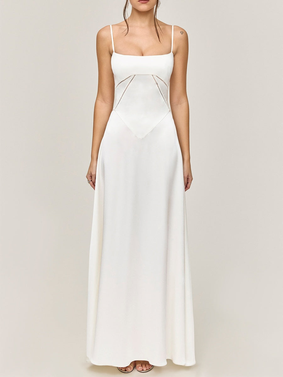 Satin-panel Spaghetti Strap Maxi Dress