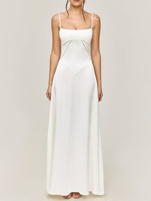 Satin-panel Spaghetti Strap Maxi Dress
