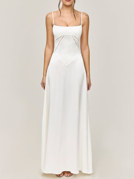Satin-panel Spaghetti Strap Maxi Dress