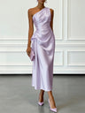 Satin Pleated One Shoulder Grace Formal Dress Maxi Dresses
