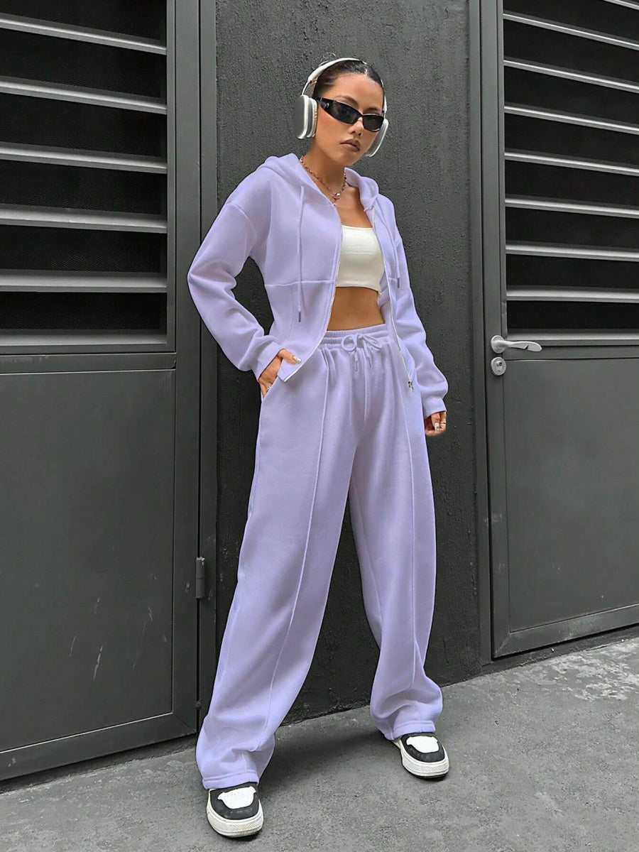 Sports And Leisure Zipper Hooded 2-piece Sets