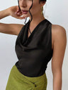 Pleats Solid Color Sexy Sleeveless Satin Satin Vest