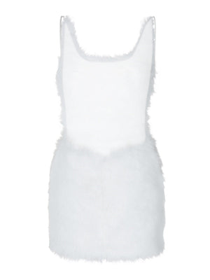 White Sexy Open Back Zipper Furry Halter Bodycon Dress