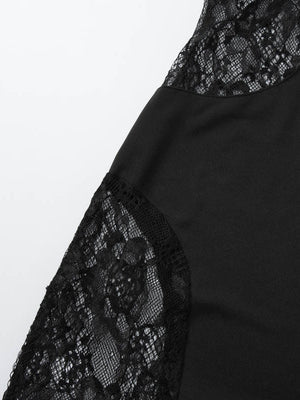 Patchwork Lace Hollow-out Waist-cinching Hip-hugging Spaghetti Strap Long Dress