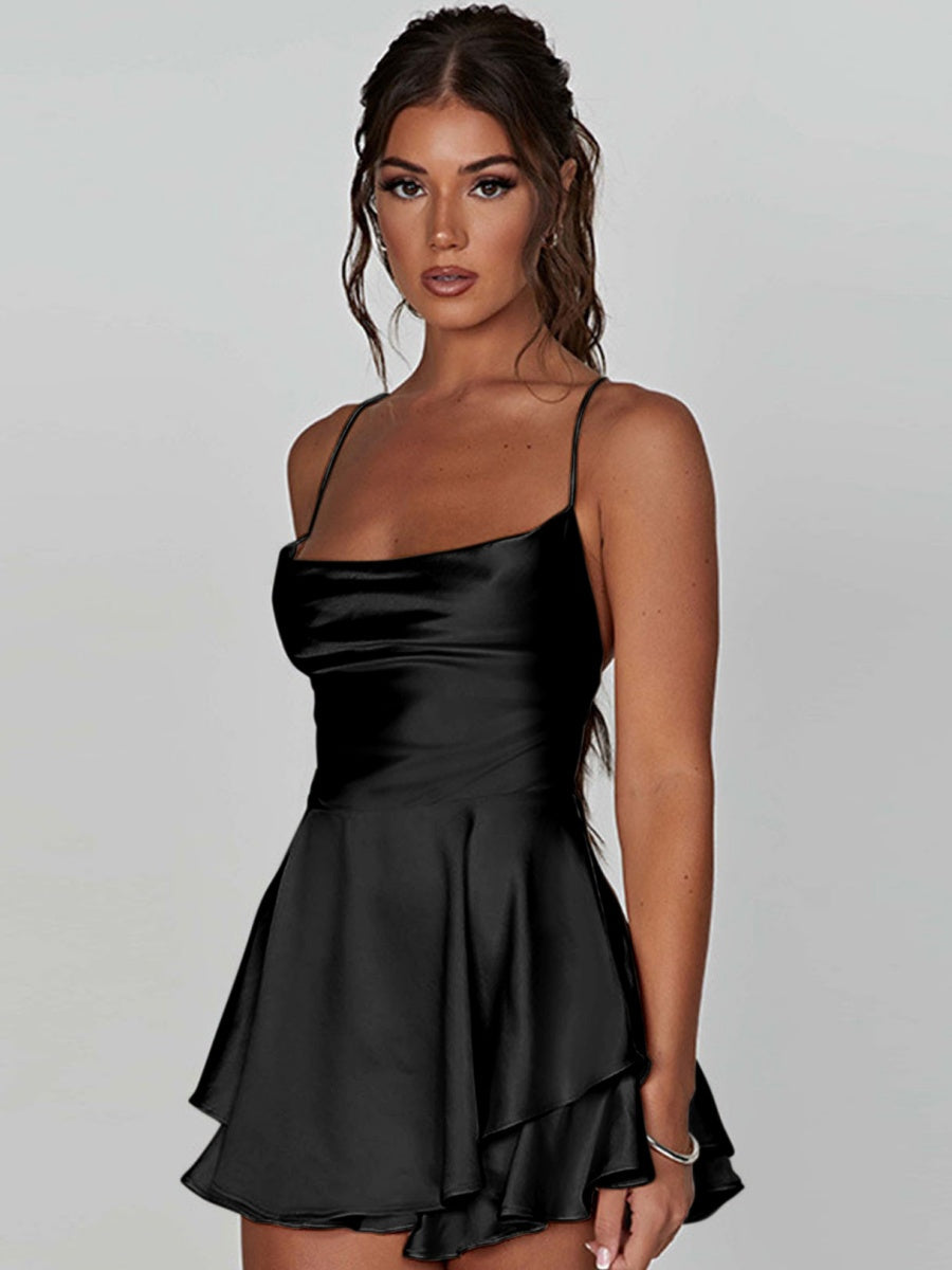 Camisoles, Mini- und kurze Kleider mit Swingkragen, rückenfrei, mit Kordelzug