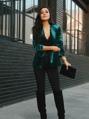Velvet Pocket Slim-fit Long Sleeves Blazers