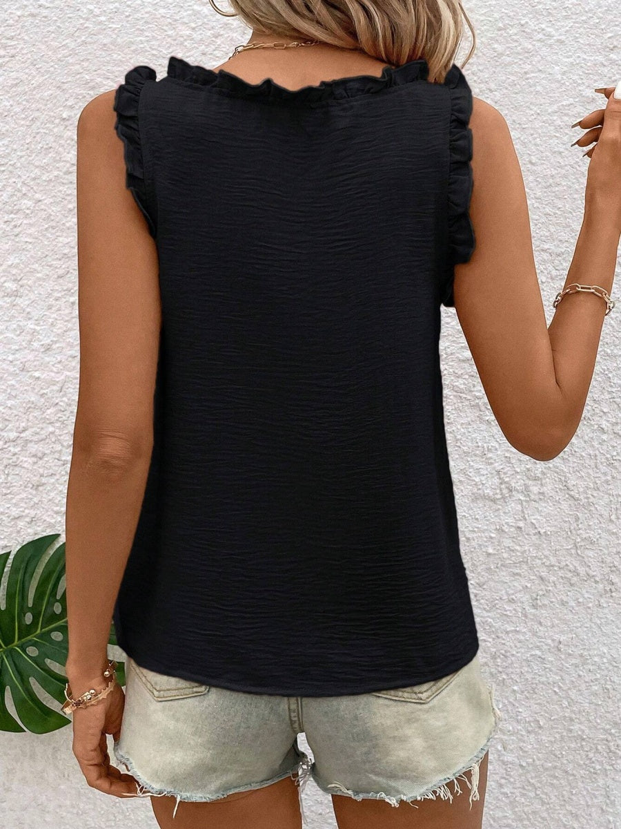 Textured Fabric V-neck Ruffled Vest