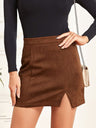Suede Hip High Waist Zipper Short Skirt