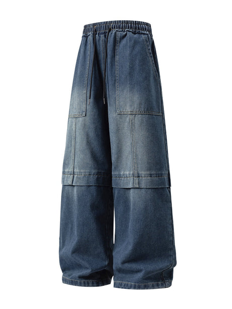 Retro Washed And Aged Split Straight Pants Jeans