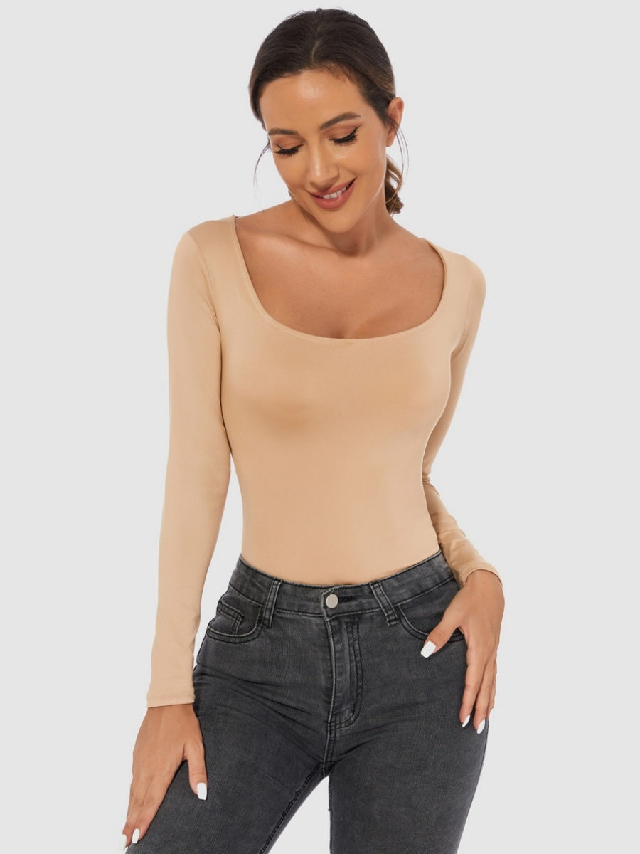 Slim Fit U-neck Long Sleeve Slimming Bodysuit