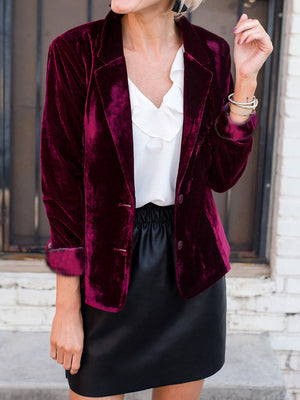 Velvet Pocket Slim-fit Long Sleeves Blazers