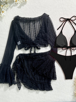 Sexy Lace Mesh Swimsuit Bikini Four-piece Set