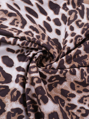 Lace-trimmed Leopard Print Slit Halter Dress