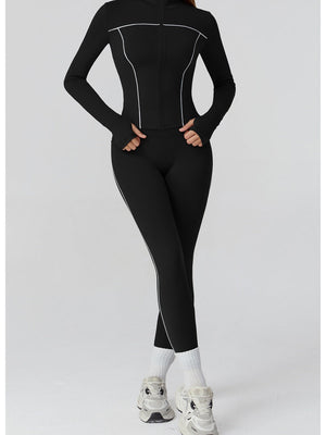 Veste de yoga bicolore en tissu brossé avec fermeture éclair, coupe-vent et ajustée