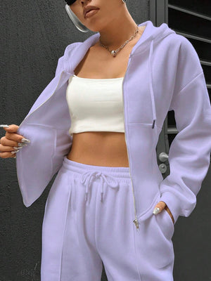 Sports And Leisure Zipper Hooded 2-piece Sets