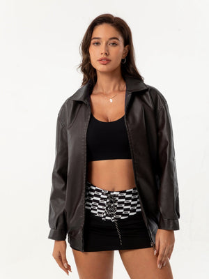 Street Cool Loose Pocket Leather Jacket