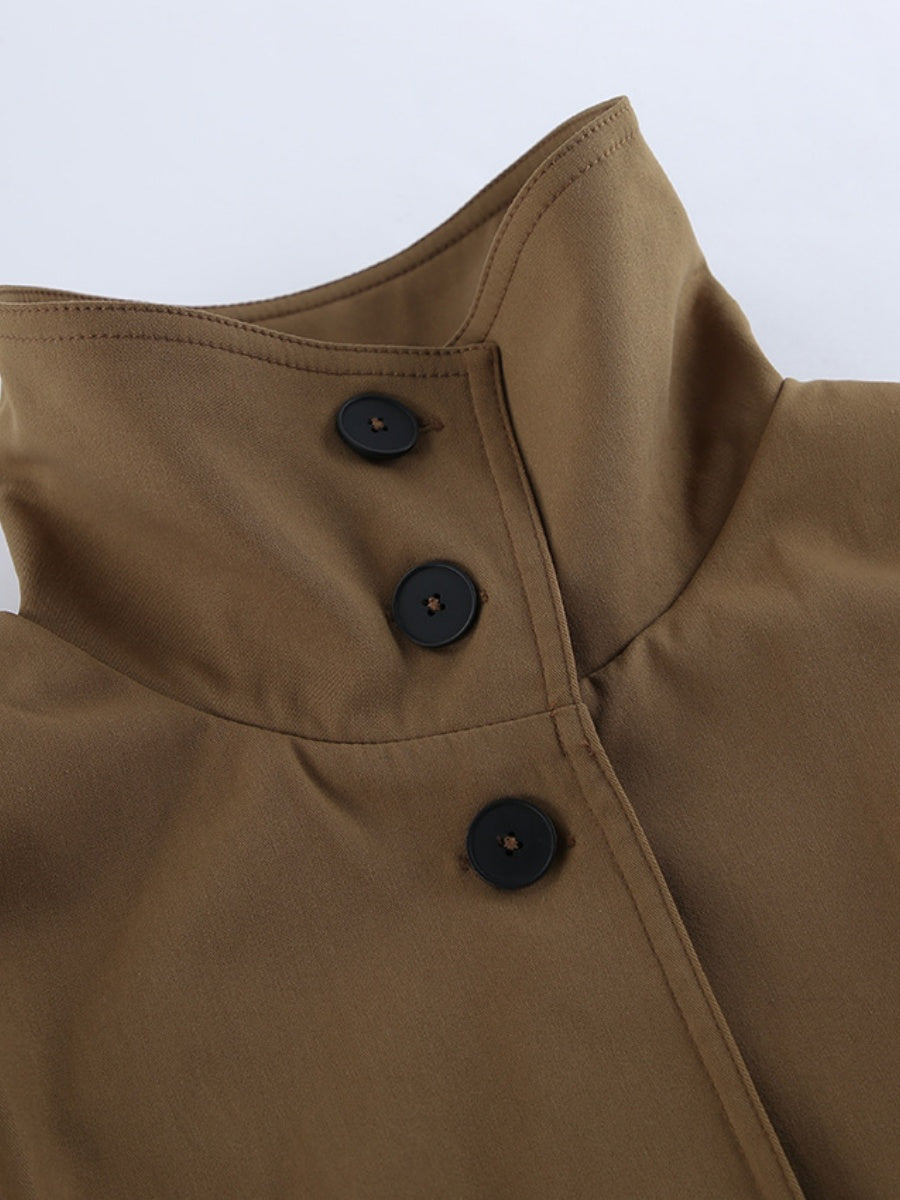 Liber Autumn Women's Buttons Solid Color Trench Coats