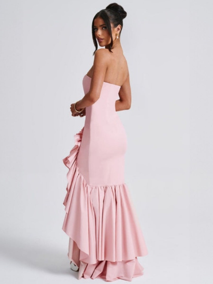 Tube Top Multi-layer Ruffles Hip-hugging Parties Maxi Dresses