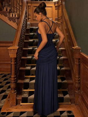 Solid Color Sleeveless Long Bodycon Dress With Back Tie Design