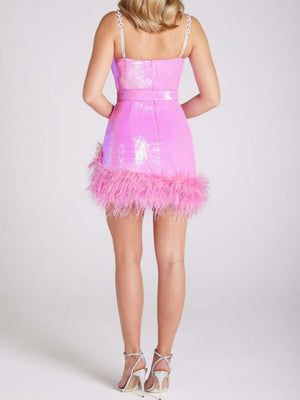 Feather Sequins Belts&Chain Diamond Parties Mini&Short Dresses