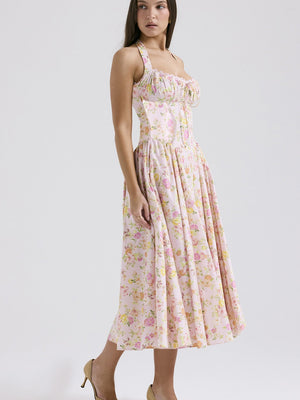Lace Trim Floral Print Vacation Style Long Dress