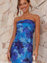 Floral Print Strapless Backless Short Dress