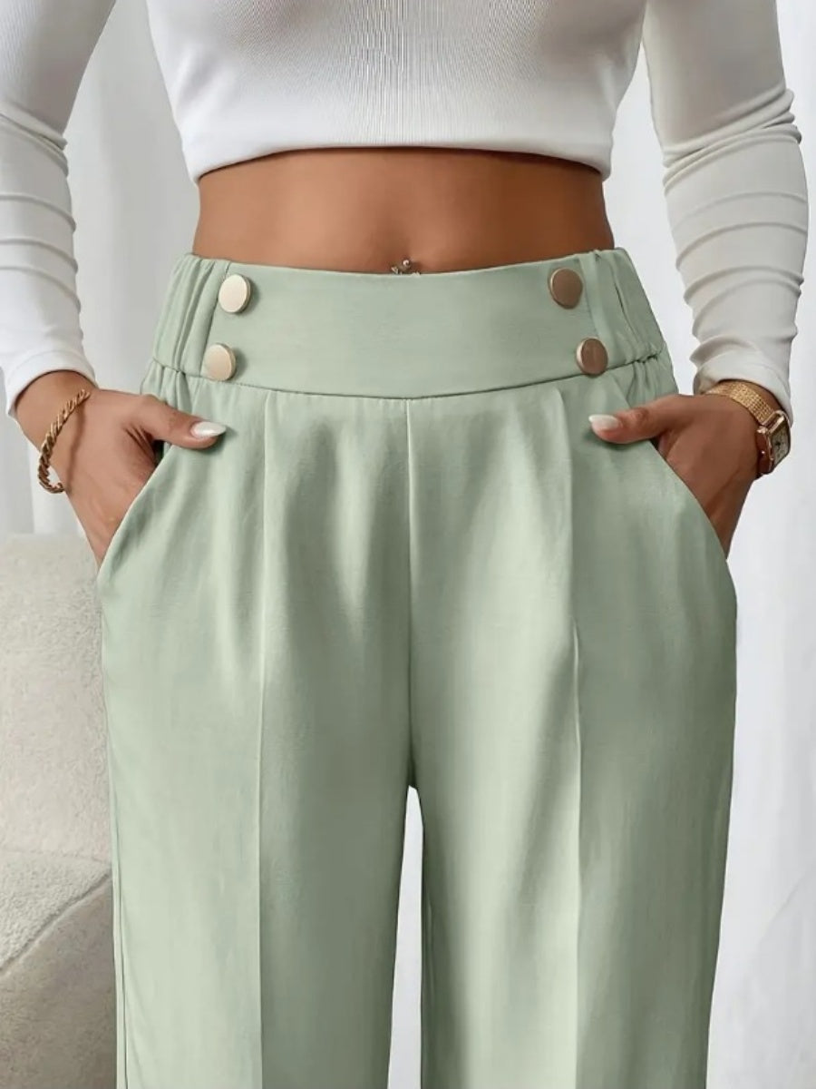 Casual High-waisted  Loose Straight leg Pocket Pants