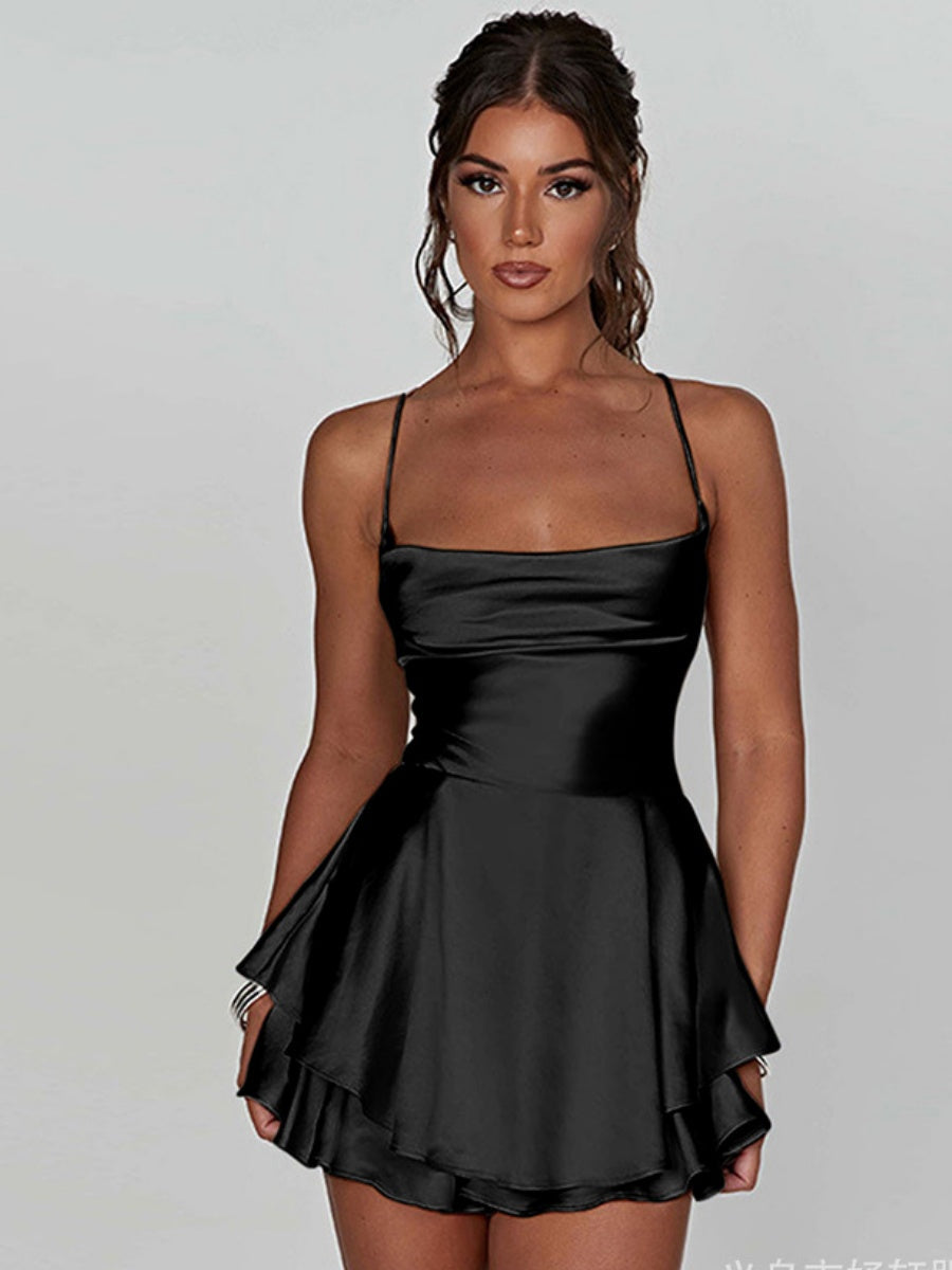 Camisoles, Mini- und kurze Kleider mit Swingkragen, rückenfrei, mit Kordelzug