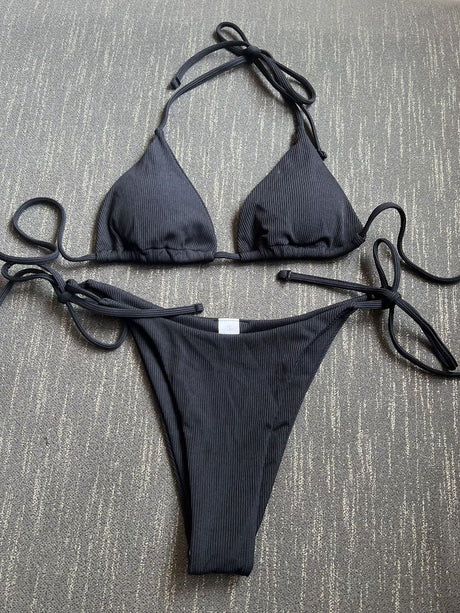 Sexy Three-piece Ribbed Two-piece Swimsuit Bikini