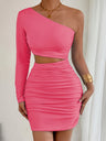 One-shoulder Cutout Fitted Bodycon Short Dress