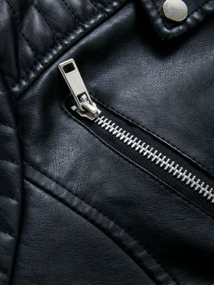 Three-dimensional Decoration Lapel Diagonal Zipper Short Leather Jacket