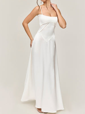 Satin-panel Spaghetti Strap Maxi Dress