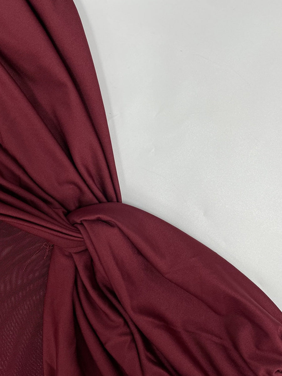 Neckband Lace Up Mesh Formal Dress Maxi Dresses