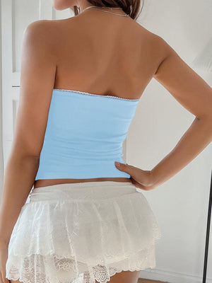 Lace Solid Color Strapless Top